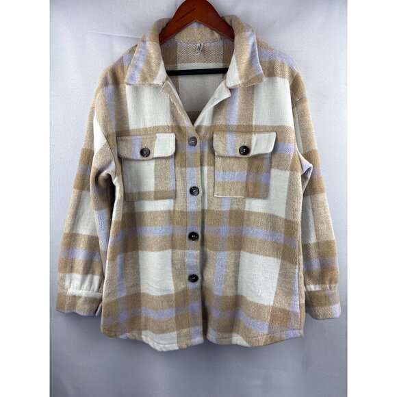 Plaid ePretty Chicago Womens Shacket S Beige & Lavender Polyester - Picture 3 of 6